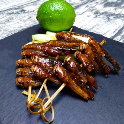 Video ricetta Spiedini di Cavallette commestibili in salsa BBQ
