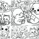 Disegni Gattini e Cani Kawaii da stampare e colorare per bambini