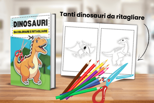 diniosauri da colorare e ritagliare per bambini scarica PDF