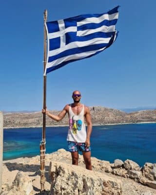 greece flag in gramvousa island