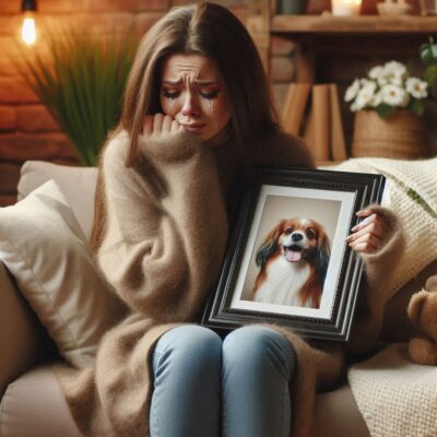 donna piange morte del proprio cane o gatto